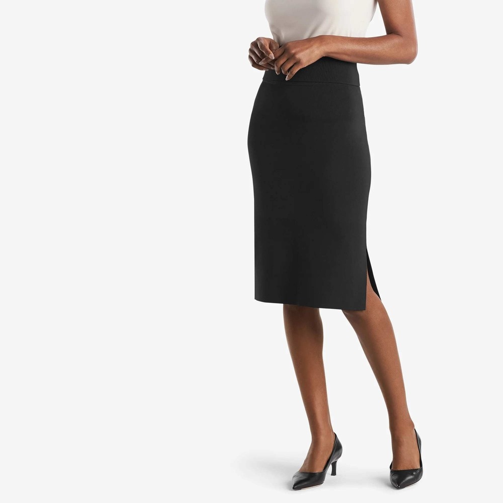 MM.LaFleur Harlem Skirt Black Viscose Knit Midi Side Slit Size M High Waist